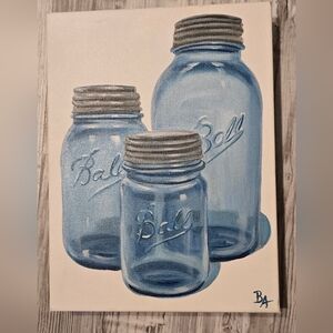 Blue Mason Jar Canvas Art